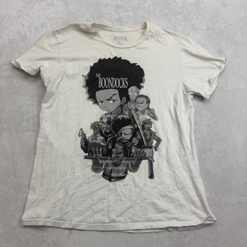 The Boondocks Men's Graphic T-Shirt White Size L Huey Riley Freeman Anime Manga